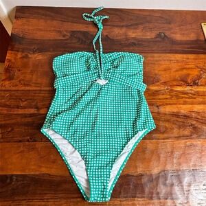 Aqua Gingham Plunge Convertible Strap One Piece Swimsuit XL Blue‎